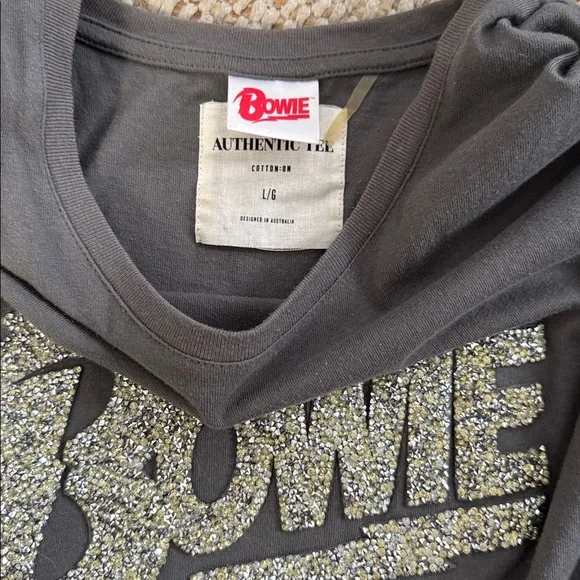 Cotton On Gray Bowie Glitter Logo Short Sleeve Tee - Picture 3 of 3